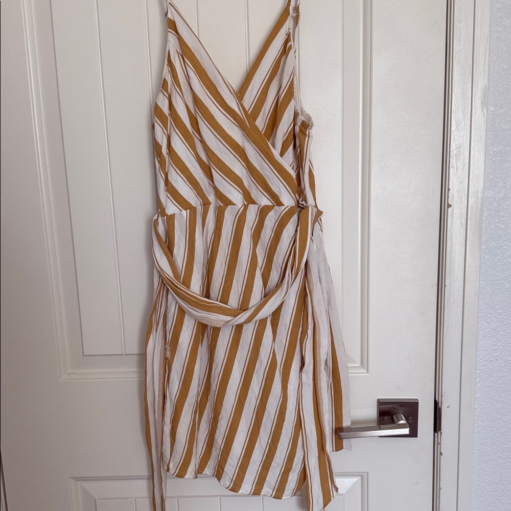 Essue Asymmetrical Mustard and White Striped Dress